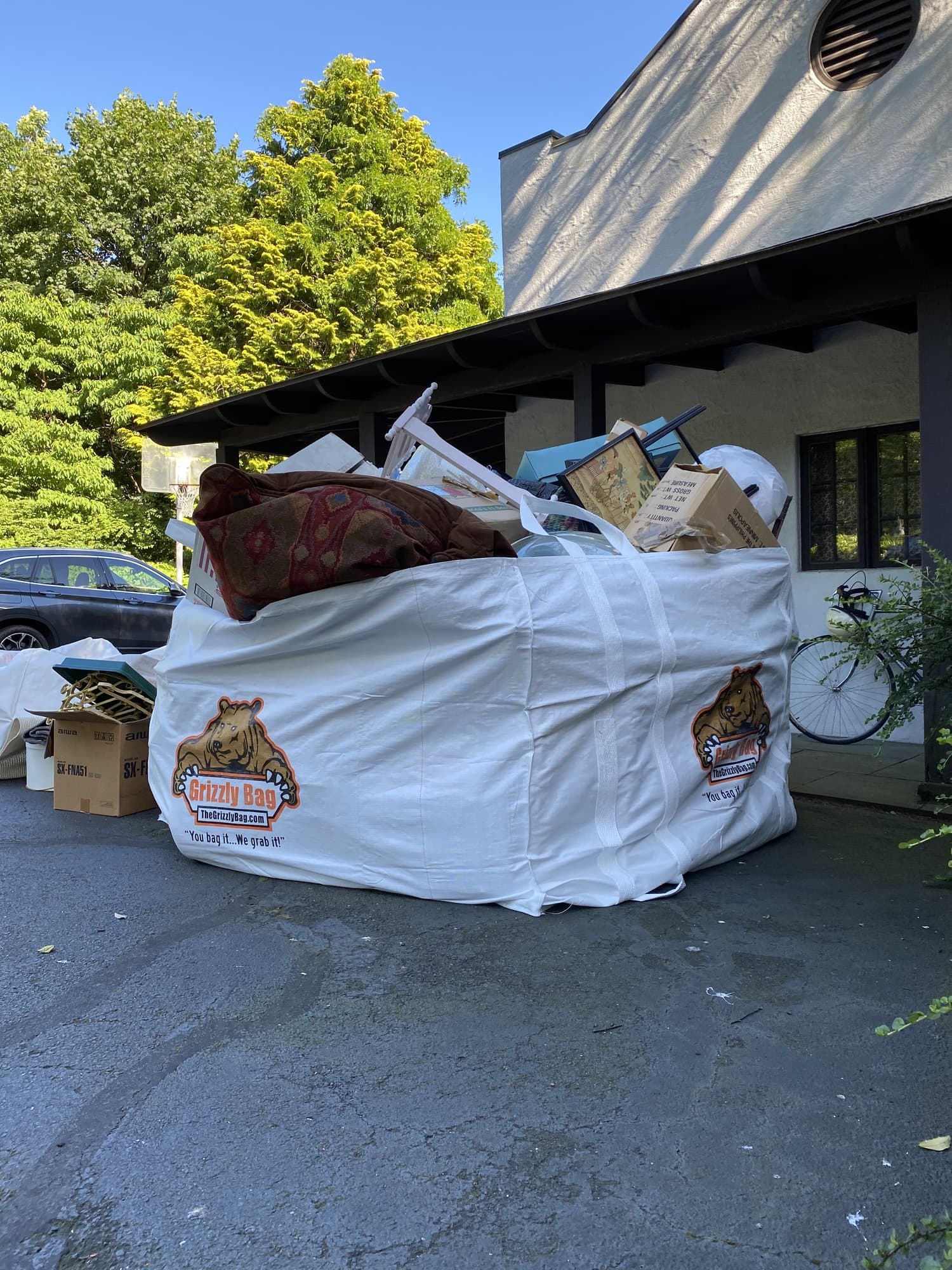 A dumpster bag dropped off and ready to load on a residential job in Hampton Roads, VA